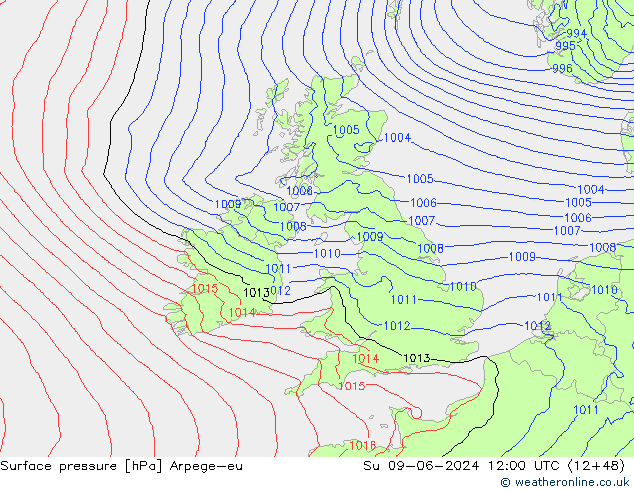 Surface pressure Arpege-eu Su 09.06.2024 12 UTC