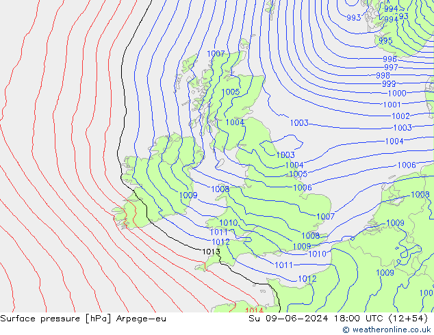 Surface pressure Arpege-eu Su 09.06.2024 18 UTC