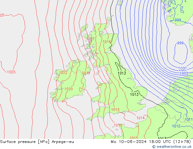 pressão do solo Arpege-eu Seg 10.06.2024 18 UTC