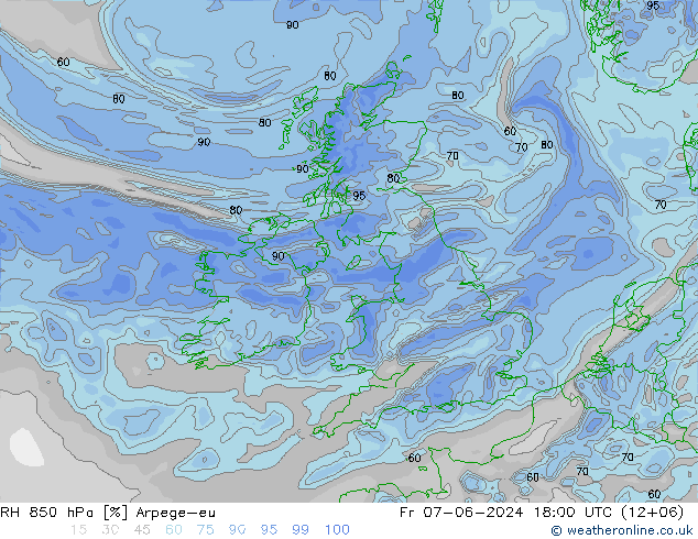 RH 850 hPa Arpege-eu Fr 07.06.2024 18 UTC