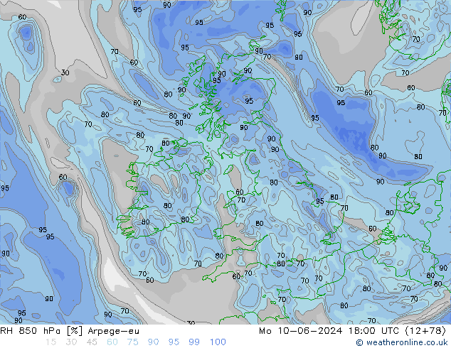 RH 850 hPa Arpege-eu  10.06.2024 18 UTC