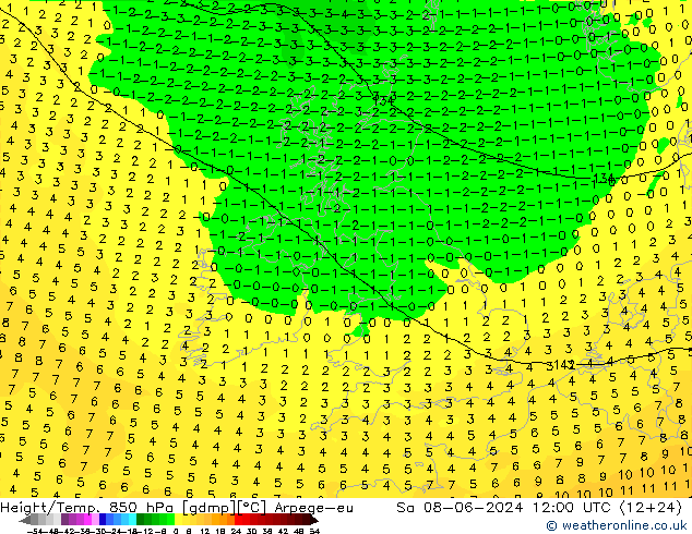 Height/Temp. 850 hPa Arpege-eu Sa 08.06.2024 12 UTC