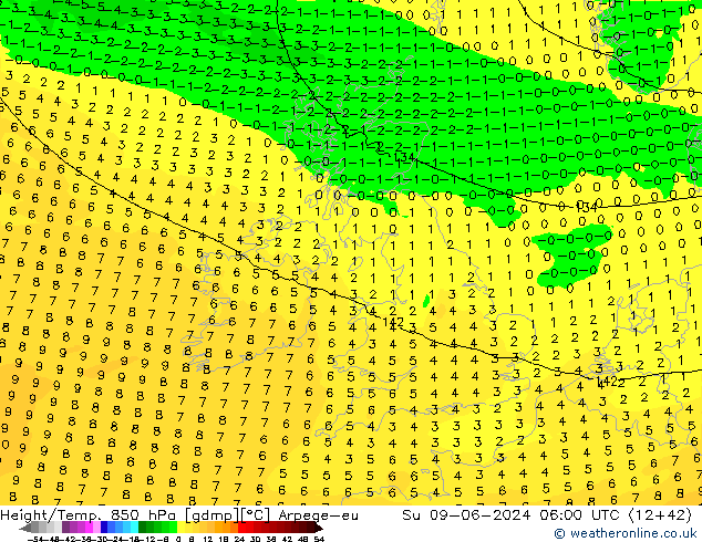 Height/Temp. 850 hPa Arpege-eu Dom 09.06.2024 06 UTC