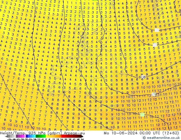 Height/Temp. 925 hPa Arpege-eu lun 10.06.2024 00 UTC