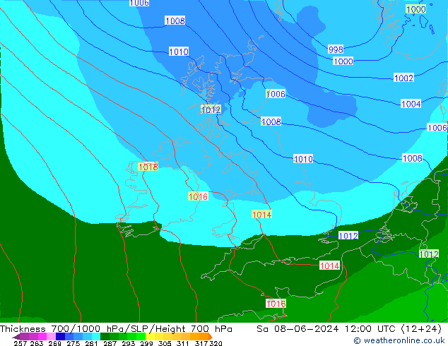 Thck 700-1000 hPa Arpege-eu sam 08.06.2024 12 UTC