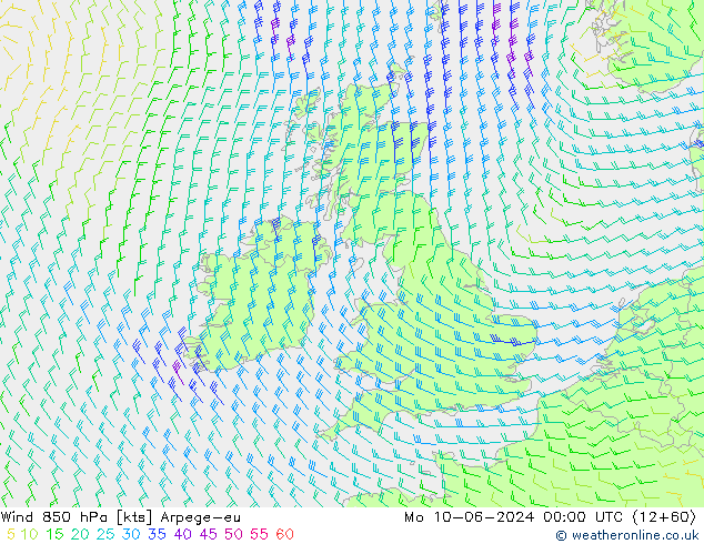 Wind 850 hPa Arpege-eu Mo 10.06.2024 00 UTC