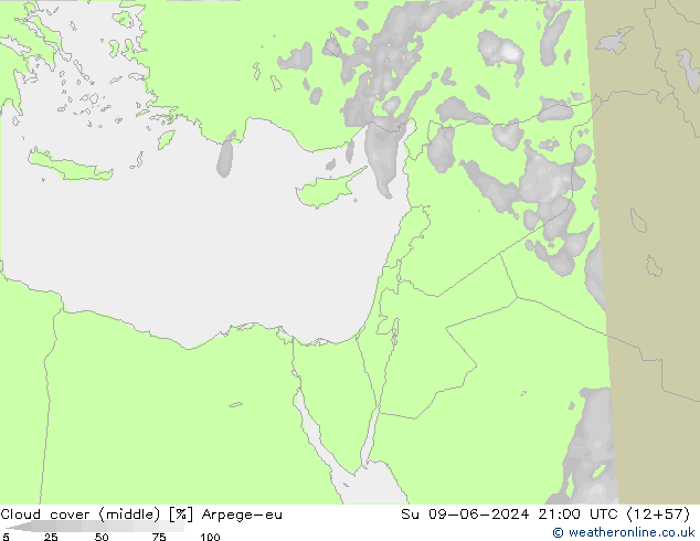 Cloud cover (middle) Arpege-eu Su 09.06.2024 21 UTC