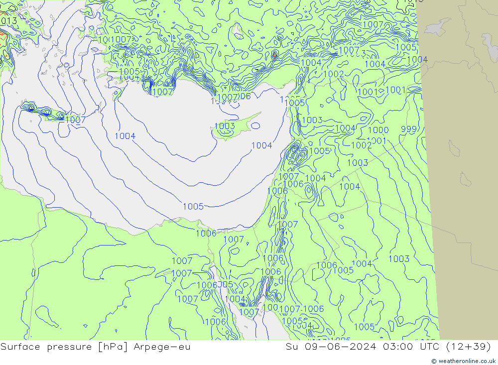 Surface pressure Arpege-eu Su 09.06.2024 03 UTC