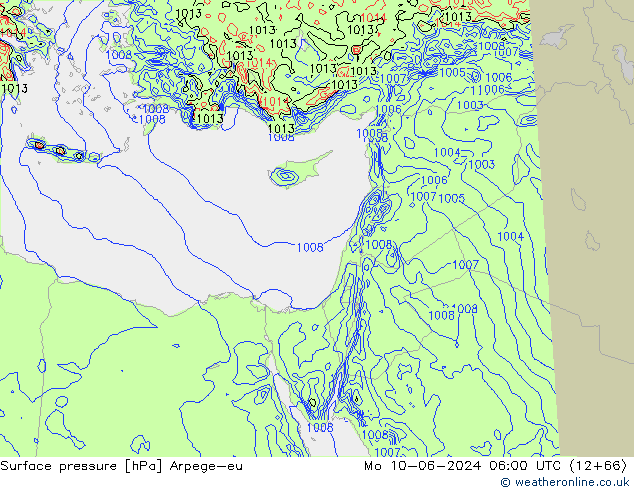 Surface pressure Arpege-eu Mo 10.06.2024 06 UTC