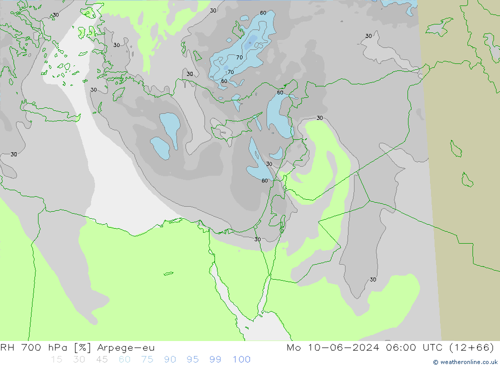 Humedad rel. 700hPa Arpege-eu lun 10.06.2024 06 UTC