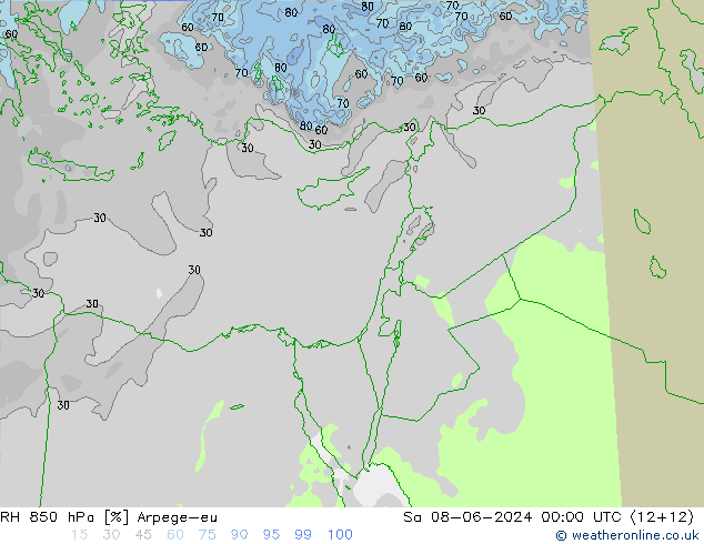 RH 850 hPa Arpege-eu  08.06.2024 00 UTC