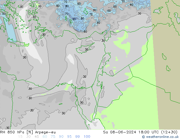 RV 850 hPa Arpege-eu za 08.06.2024 18 UTC