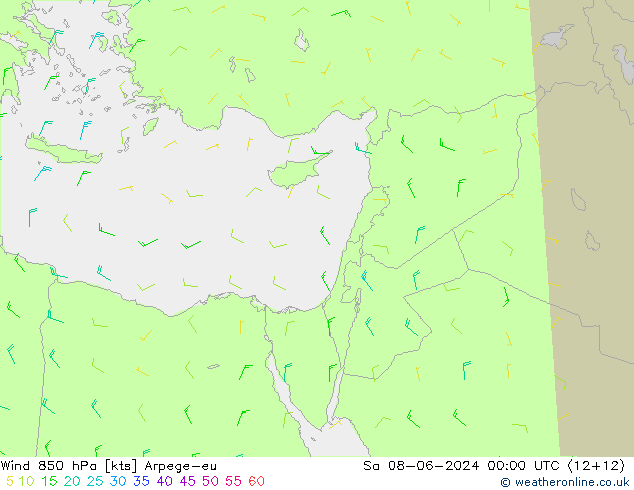 wiatr 850 hPa Arpege-eu so. 08.06.2024 00 UTC