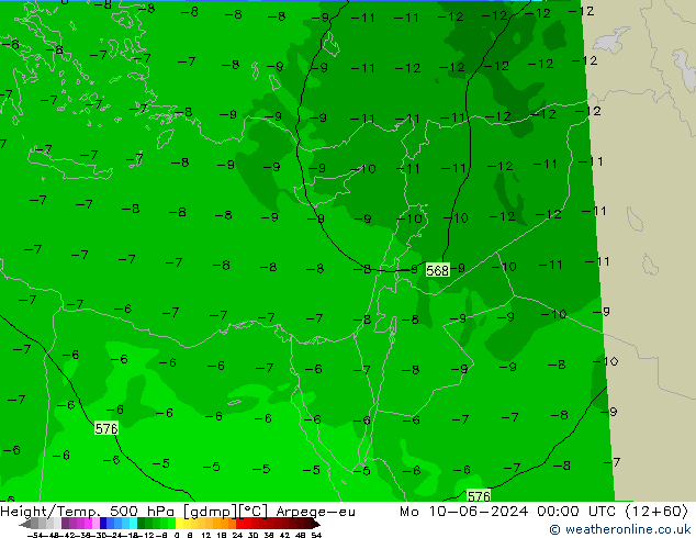 Yükseklik/Sıc. 500 hPa Arpege-eu Pzt 10.06.2024 00 UTC