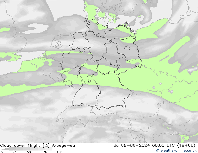 Cloud cover (high) Arpege-eu Sa 08.06.2024 00 UTC