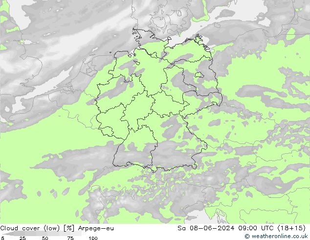 облака (низкий) Arpege-eu сб 08.06.2024 09 UTC