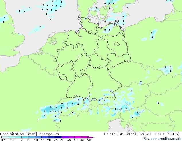 Srážky Arpege-eu Pá 07.06.2024 21 UTC