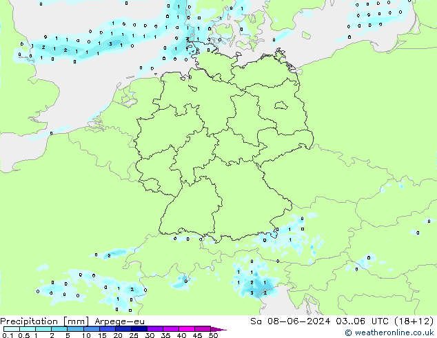 Precipitation Arpege-eu Sa 08.06.2024 06 UTC