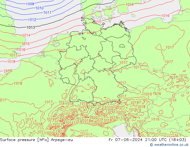 Surface pressure Arpege-eu Fr 07.06.2024 21 UTC