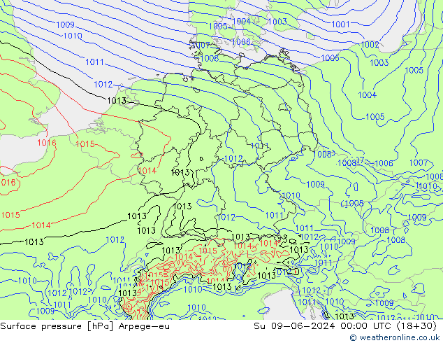 Surface pressure Arpege-eu Su 09.06.2024 00 UTC