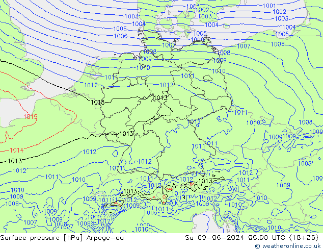 pression de l'air Arpege-eu dim 09.06.2024 06 UTC