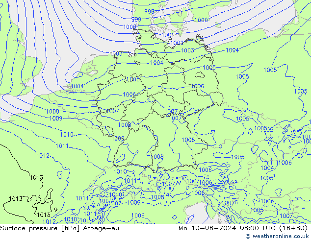 приземное давление Arpege-eu пн 10.06.2024 06 UTC