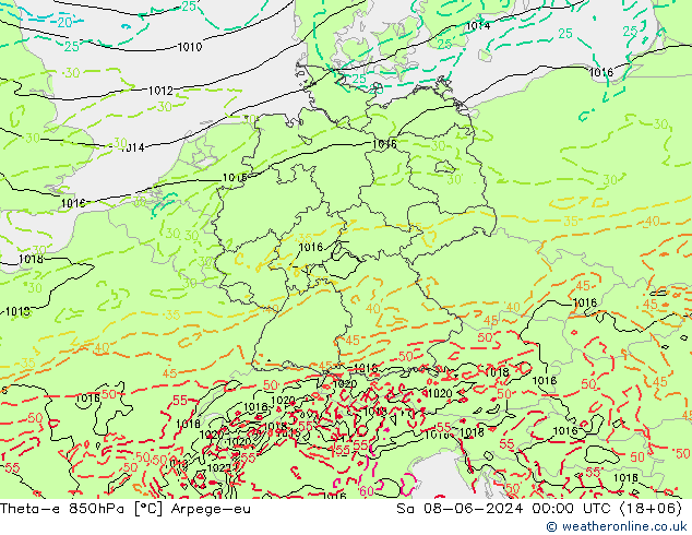 Theta-e 850hPa Arpege-eu  08.06.2024 00 UTC