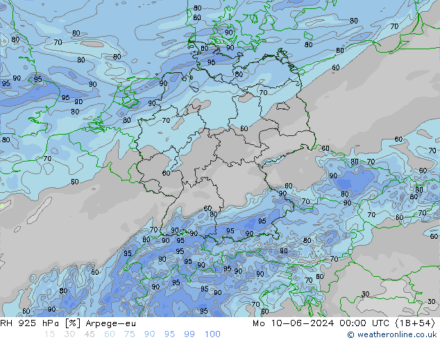 RV 925 hPa Arpege-eu ma 10.06.2024 00 UTC