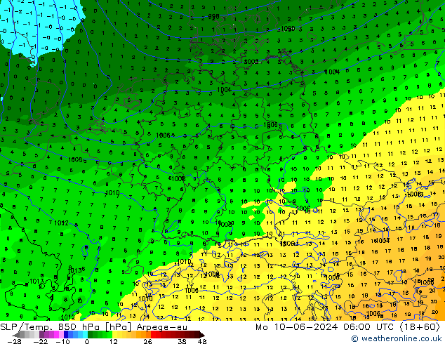 SLP/Temp. 850 hPa Arpege-eu Seg 10.06.2024 06 UTC