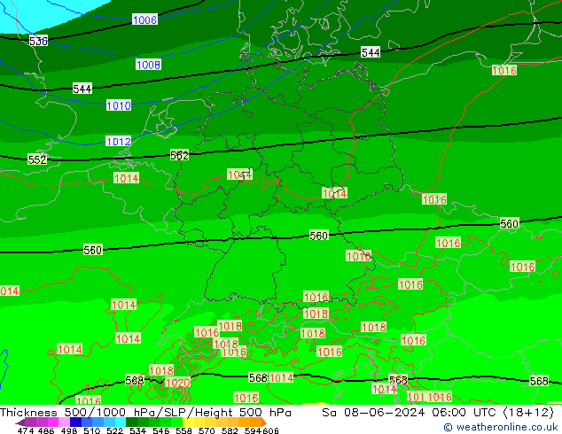 Schichtdicke 500-1000 hPa Arpege-eu Sa 08.06.2024 06 UTC