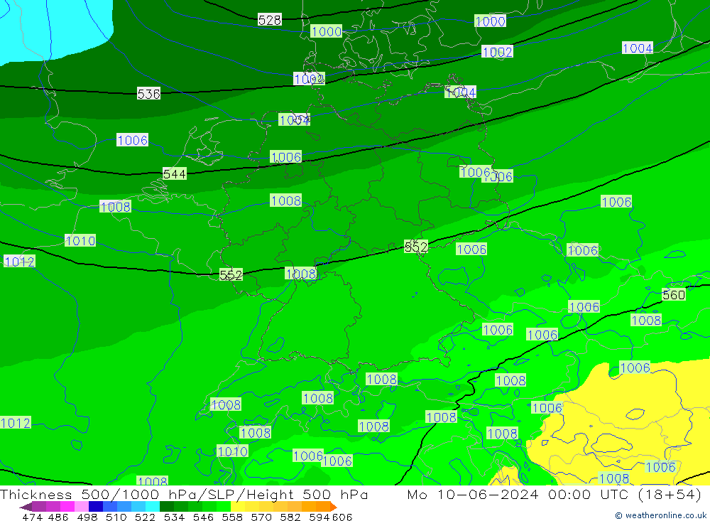 Schichtdicke 500-1000 hPa Arpege-eu Mo 10.06.2024 00 UTC