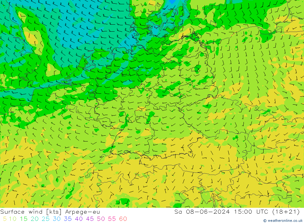 Surface wind Arpege-eu So 08.06.2024 15 UTC