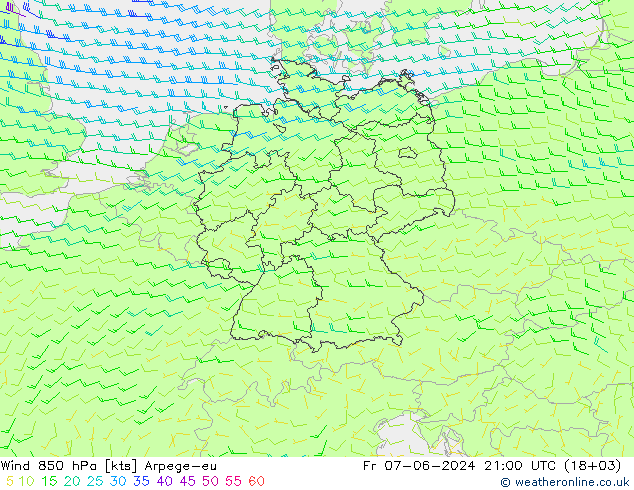 Wind 850 hPa Arpege-eu Fr 07.06.2024 21 UTC