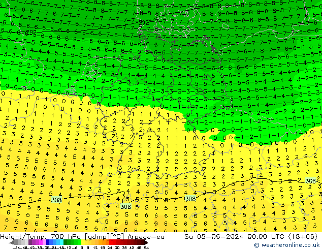 Height/Temp. 700 hPa Arpege-eu So 08.06.2024 00 UTC