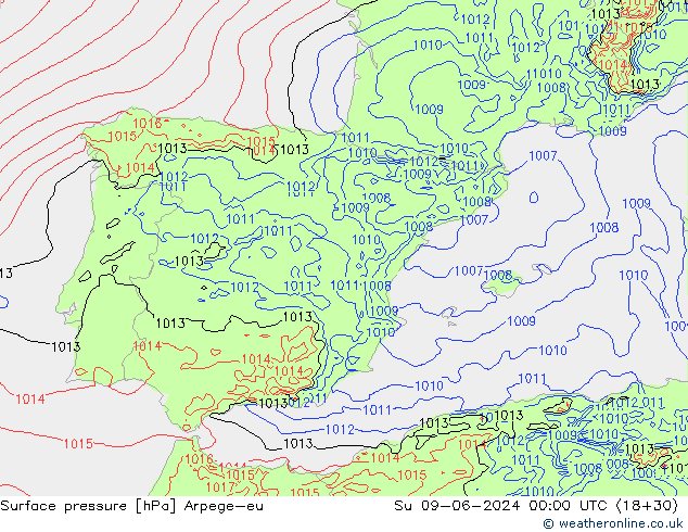 Atmosférický tlak Arpege-eu Ne 09.06.2024 00 UTC