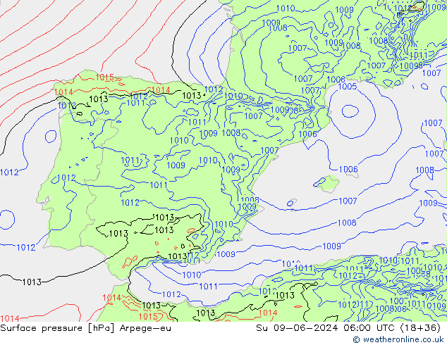 приземное давление Arpege-eu Вс 09.06.2024 06 UTC