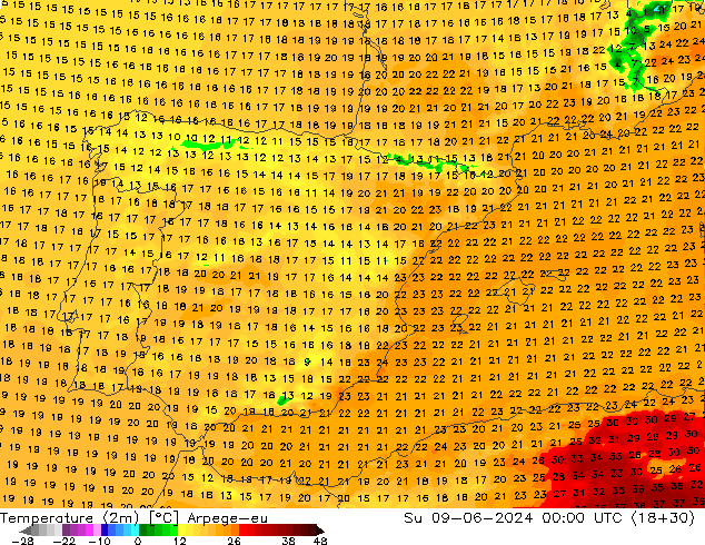 Temperature (2m) Arpege-eu Ne 09.06.2024 00 UTC