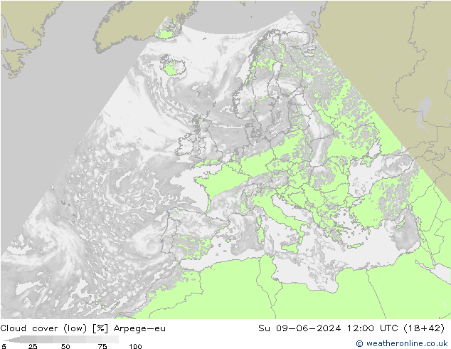 nízká oblaka Arpege-eu Ne 09.06.2024 12 UTC