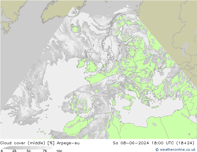 облака (средний) Arpege-eu сб 08.06.2024 18 UTC