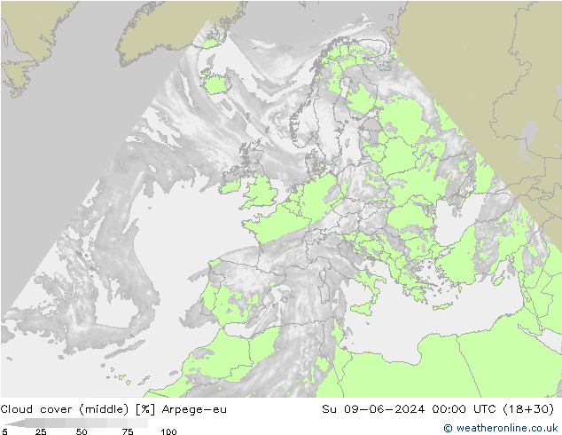 Wolken (mittel) Arpege-eu So 09.06.2024 00 UTC