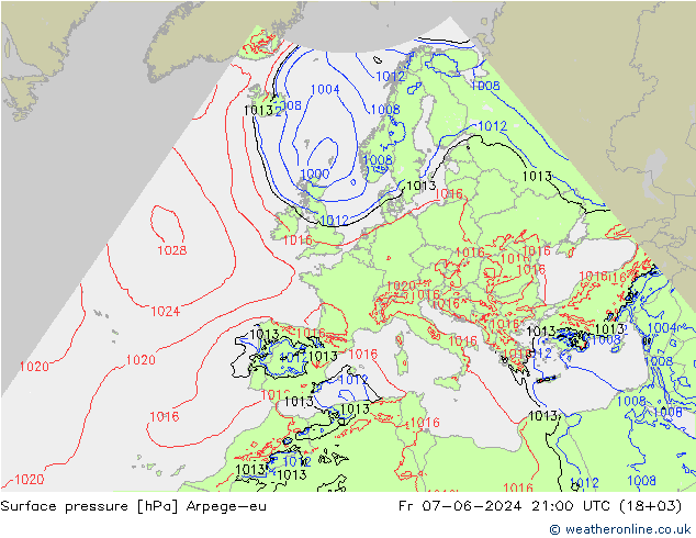 Luchtdruk (Grond) Arpege-eu vr 07.06.2024 21 UTC