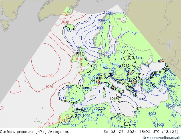 Surface pressure Arpege-eu Sa 08.06.2024 18 UTC