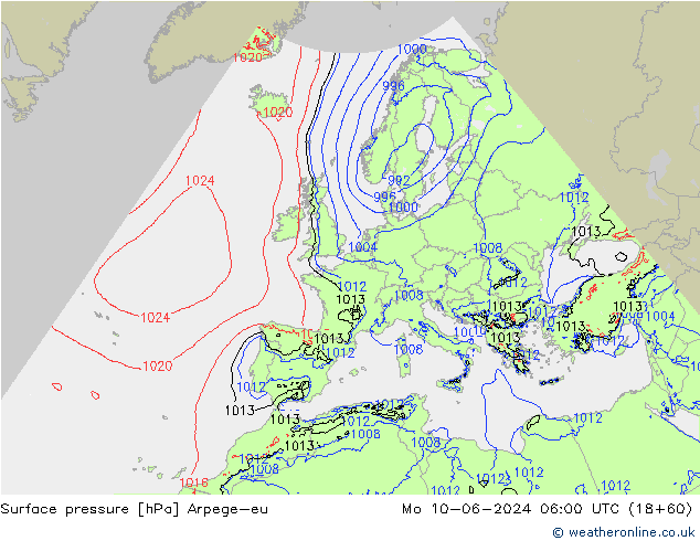 приземное давление Arpege-eu пн 10.06.2024 06 UTC