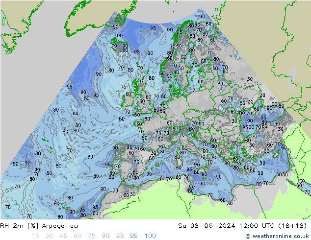 RH 2m Arpege-eu so. 08.06.2024 12 UTC