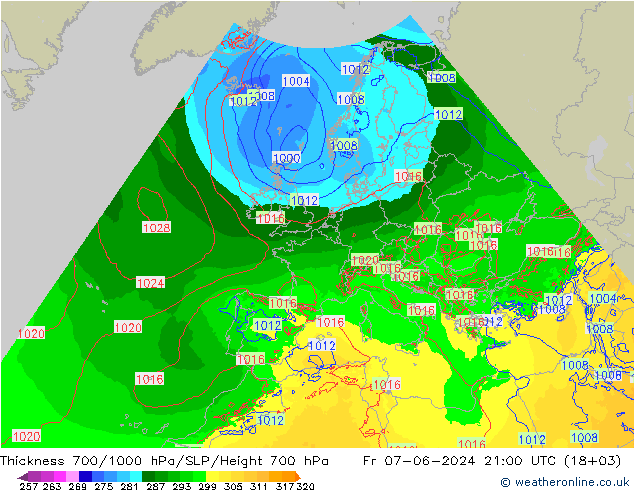 Thck 700-1000 hPa Arpege-eu Fr 07.06.2024 21 UTC