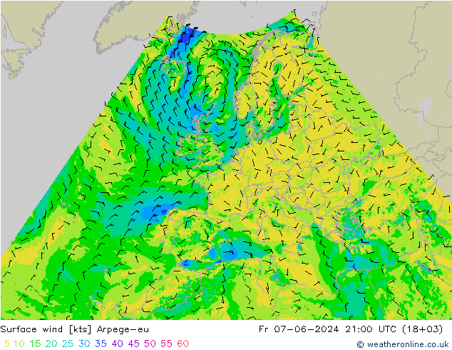 Vent 10 m Arpege-eu ven 07.06.2024 21 UTC