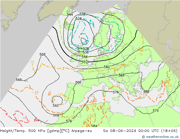 Yükseklik/Sıc. 500 hPa Arpege-eu Cts 08.06.2024 00 UTC