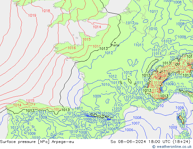 приземное давление Arpege-eu сб 08.06.2024 18 UTC