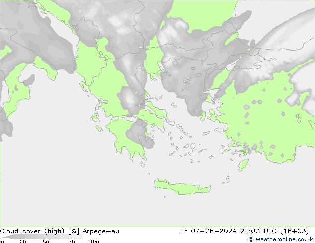 Cloud cover (high) Arpege-eu Fr 07.06.2024 21 UTC