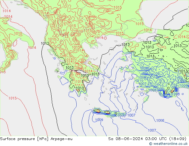 Surface pressure Arpege-eu Sa 08.06.2024 03 UTC